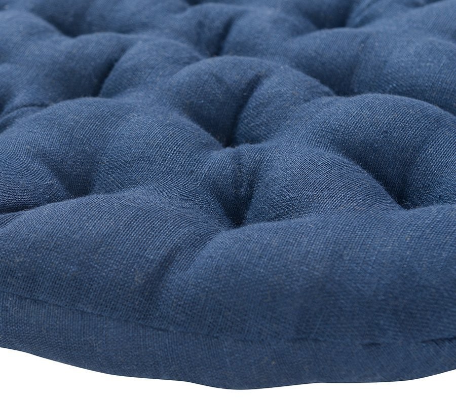 Подушка на стул круглая из стираного льна синего цвета из коллекции essential, 40х40x4 см (73781)