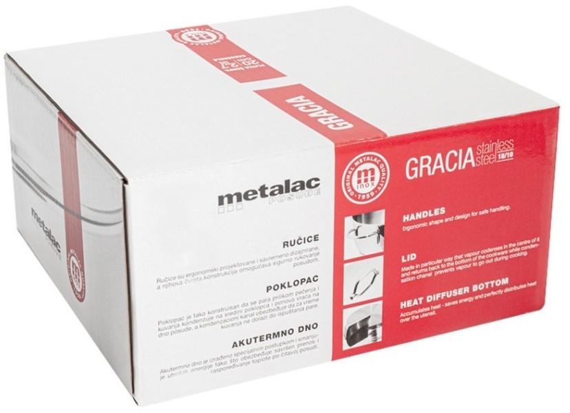 Кастрюля-сотейник Грация, 20 см, 2,7 л, крышка металлическая - 368598 Metalac