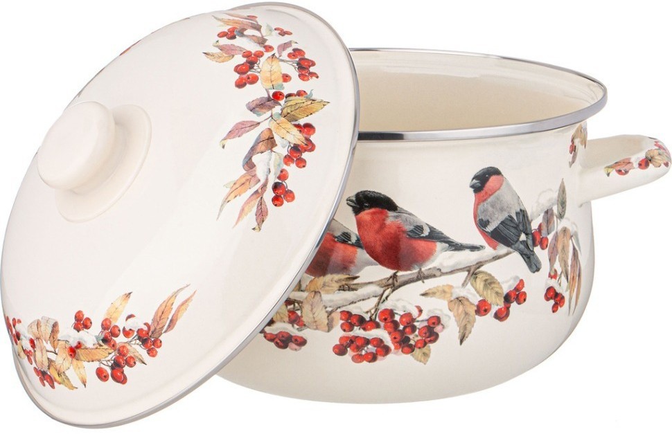 Кастрюля agness эмалированная с эмал.крышкой серия "снегири", 3.6 л, 22*13 см (934-733)