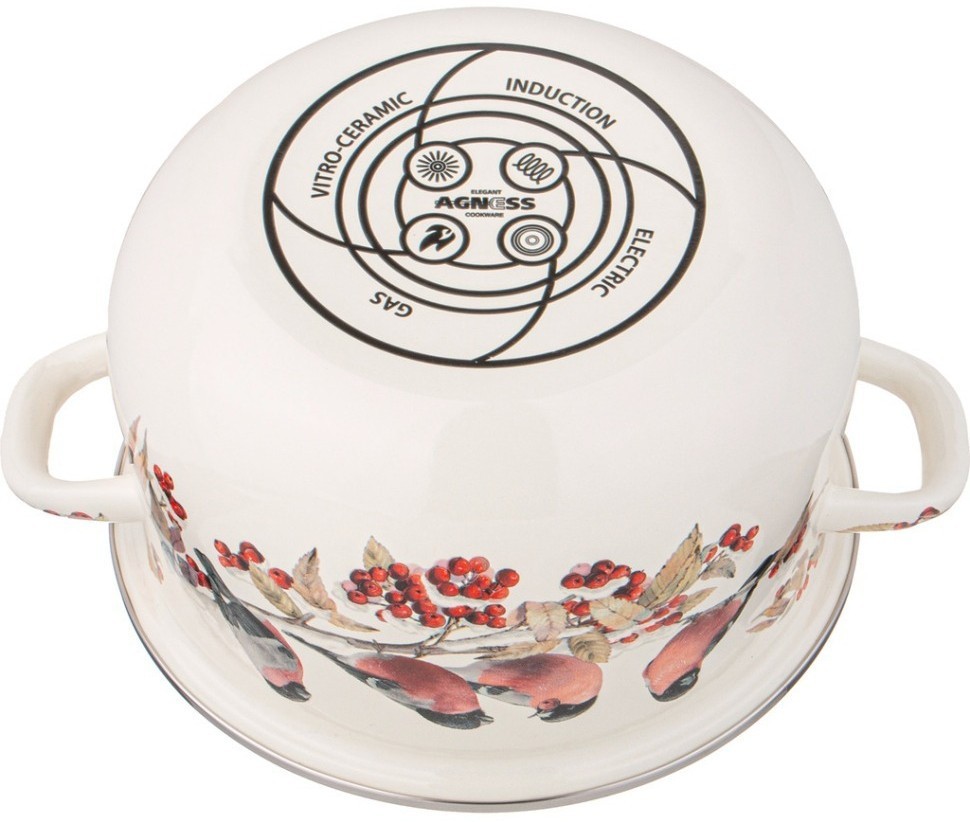 Кастрюля agness эмалированная с эмал.крышкой серия "снегири", 3.6 л, 22*13 см (934-733)