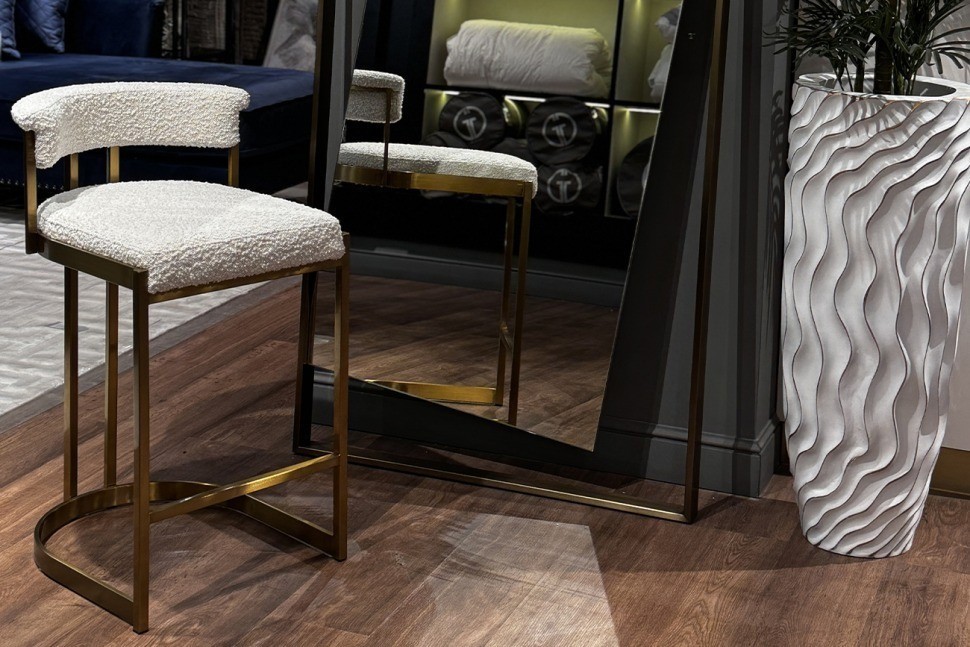 Стул барный, букле бежевый/матовое золото  50*55*85см (TT-00013472)