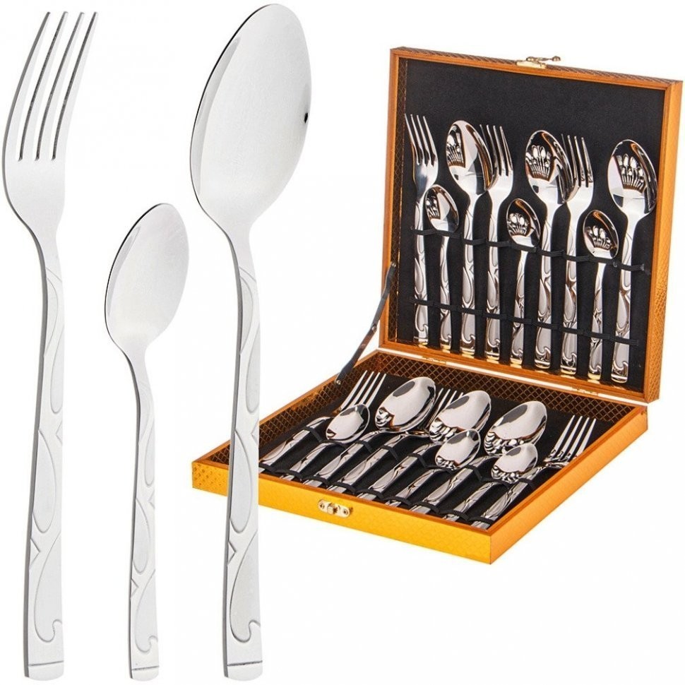 Набор столовых приборов agness  на 6 персон 18 пр.в деревянном кейсе (942-011)
