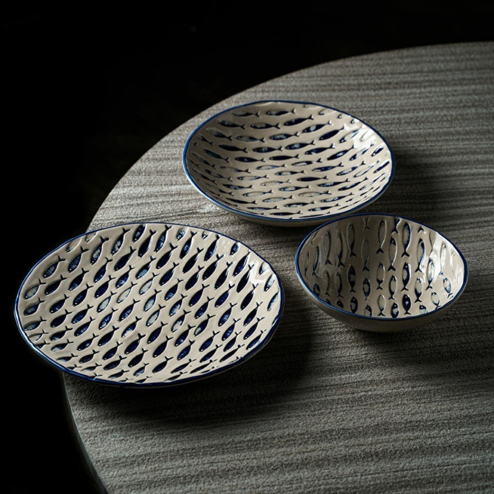 Тарелка LTHA034BB002240, 24 см, каменная керамика, beige, blue, LE COQ