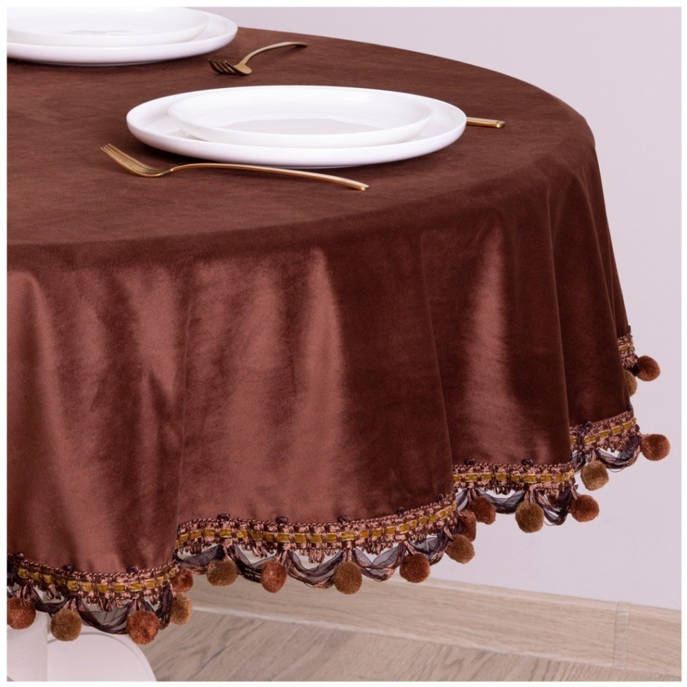 Скатерть круглая "роскошь", 150см, 100% пэ, коричневый, вилюр SANTALINO (850-881-13)