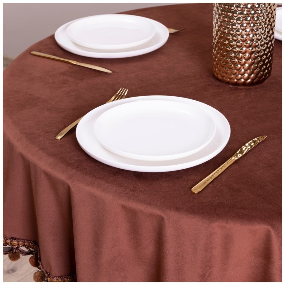 Скатерть круглая "роскошь", 150см, 100% пэ, коричневый, вилюр SANTALINO (850-881-13)