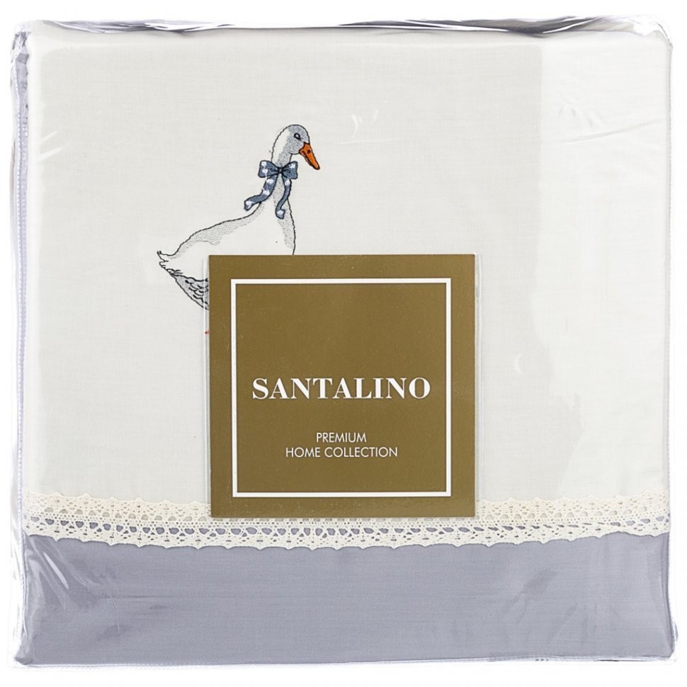 Кпб евро "гуси",сер+шамп,сатин, 100% х\б,под200х220-1шт.пр245х245-1шт,н50х70-2шт,70х70-2шт SANTALINO (984-802)