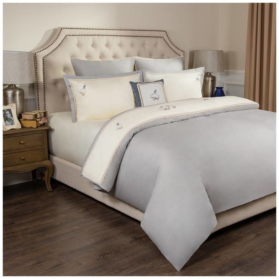 Кпб евро "гуси",сер+шамп,сатин, 100% х\б,под200х220-1шт.пр245х245-1шт,н50х70-2шт,70х70-2шт SANTALINO (984-802)