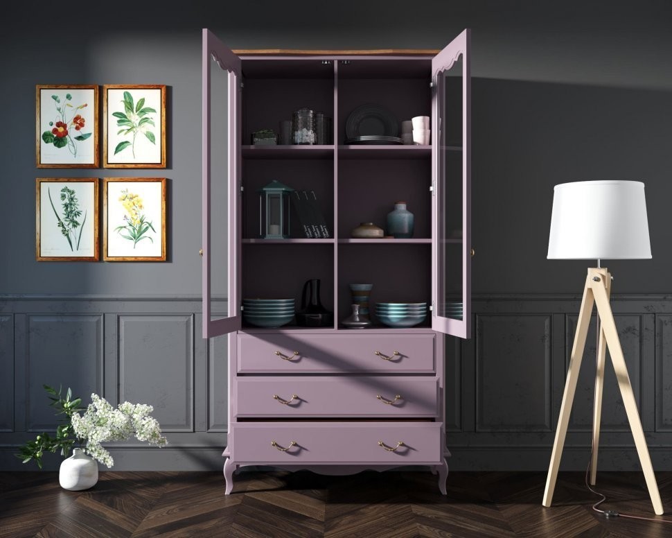 Шкаф Leontina Lavanda для посуды высокий 3 ящика арт ST9355/3L-ET