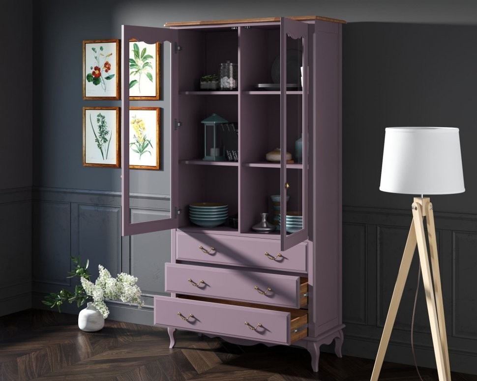 Шкаф Leontina Lavanda для посуды высокий 3 ящика арт ST9355/3L-ET