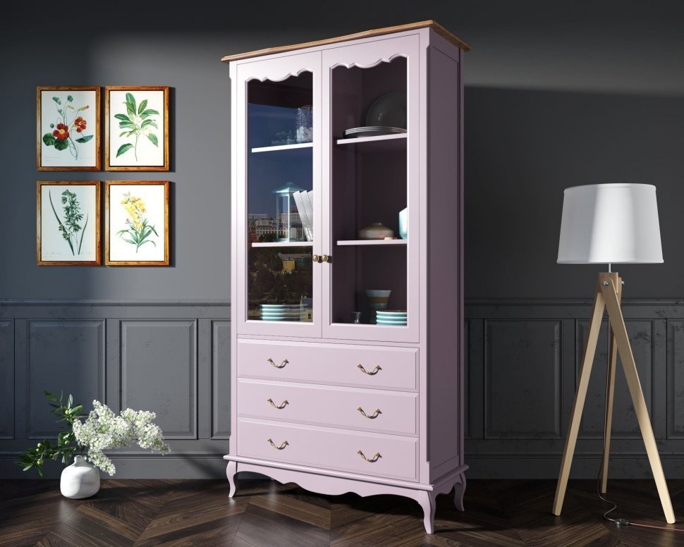 Шкаф Leontina Lavanda для посуды высокий 3 ящика арт ST9355/3L-ET