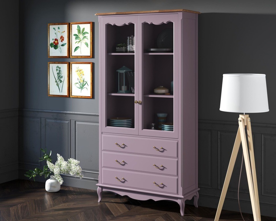 Шкаф Leontina Lavanda для посуды высокий 3 ящика арт ST9355/3L-ET