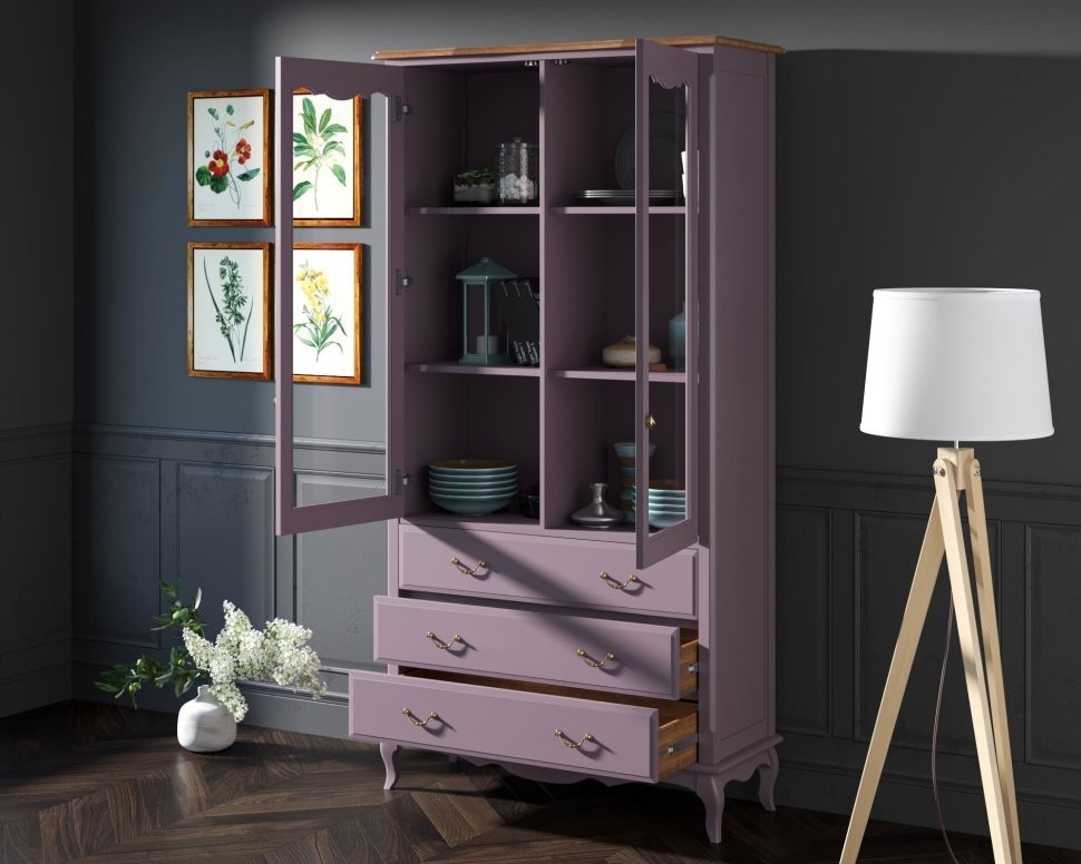 Шкаф Leontina Lavanda для посуды высокий 3 ящика арт ST9355/3L-ET