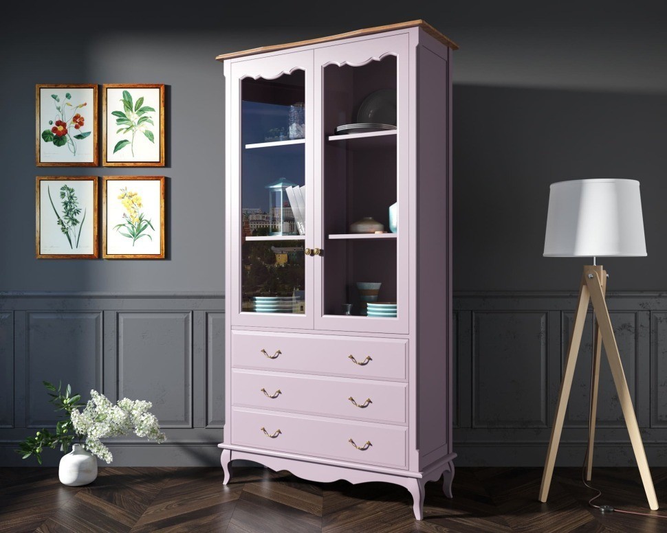 Шкаф Leontina Lavanda для посуды высокий 3 ящика арт ST9355/3L-ET