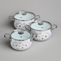 Набор кастрюль agness эмалированных серия &quot;дворцовый парк&quot;, 6пр. 2,0/2,8/3,6л,18х11/20х12/22х13см (934-714)