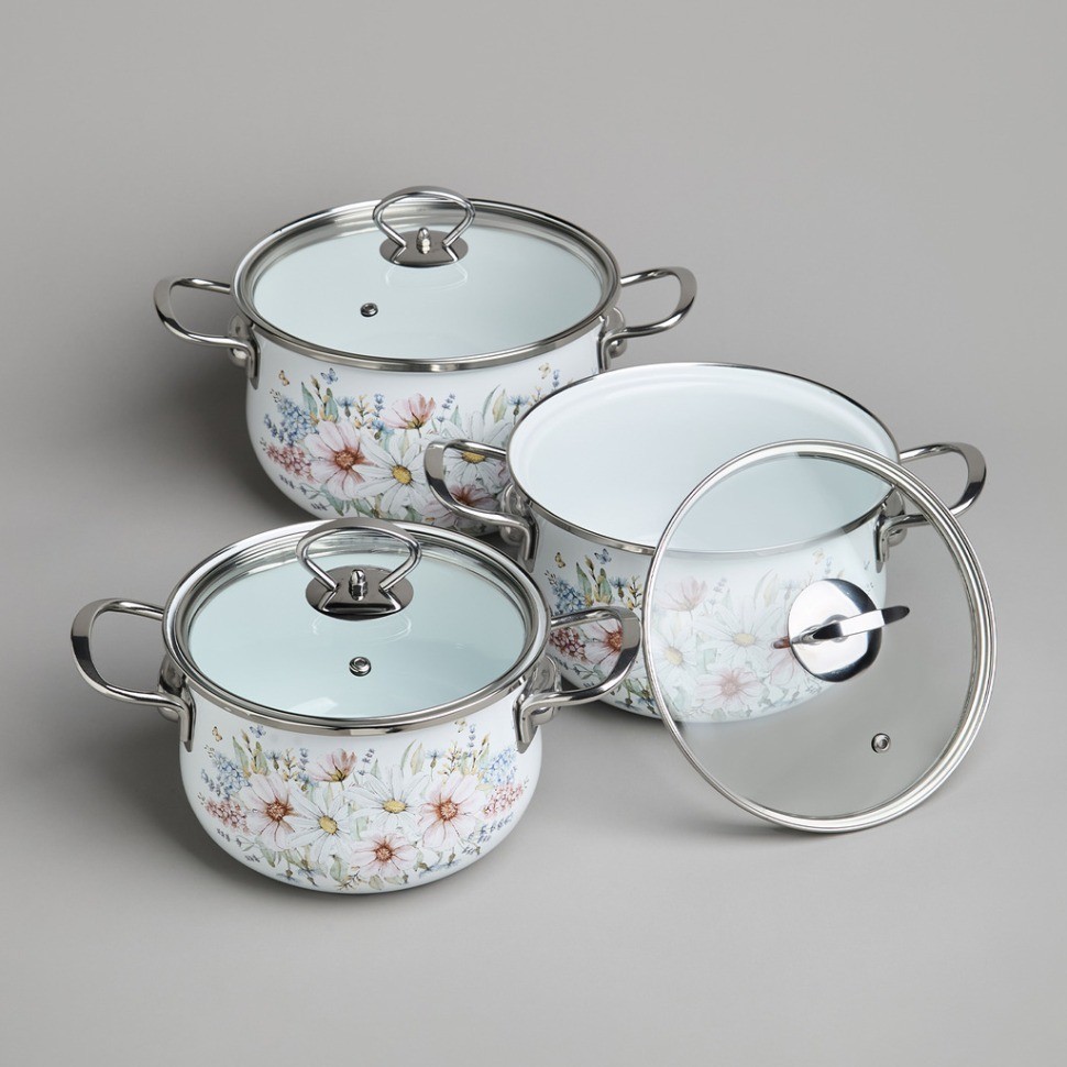 Набор кастрюль agness эмалированных серия "дворцовый парк", 6пр. 2,0/2,8/3,6л,18х11/20х12/22х13см (934-714)