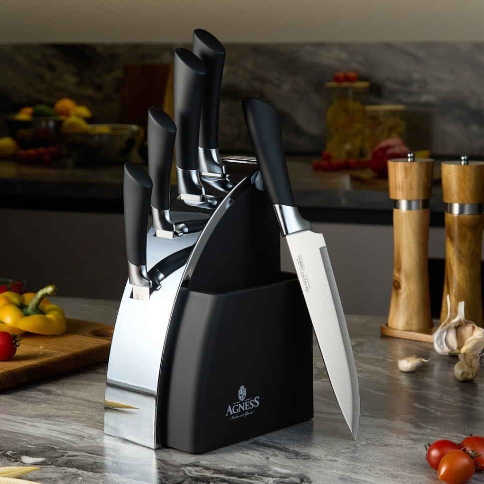 Набор ножей agness на пластиковой подставке, 6 предметов (911-744)