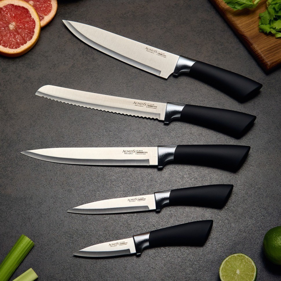 Набор ножей agness на пластиковой подставке, 6 предметов (911-744)
