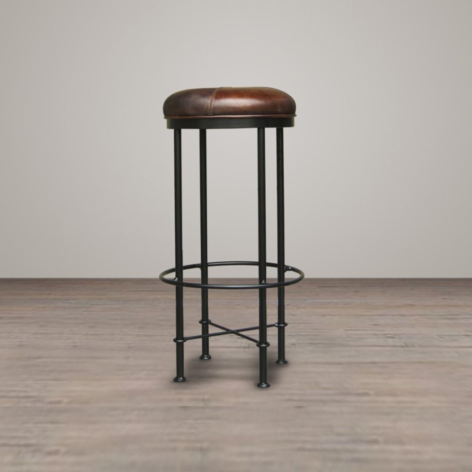 Стул барный Эван EVAN BARSTOOL/RICH BROWN, 35, каркас металл, обивка кожа, Rich brown, ROOMERS FURNITURE