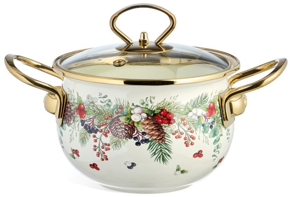 Кастрюля эмалированная agness со стеклянной крышкой серия "celebration", 1.5 л, 16*10 см (943-082)
