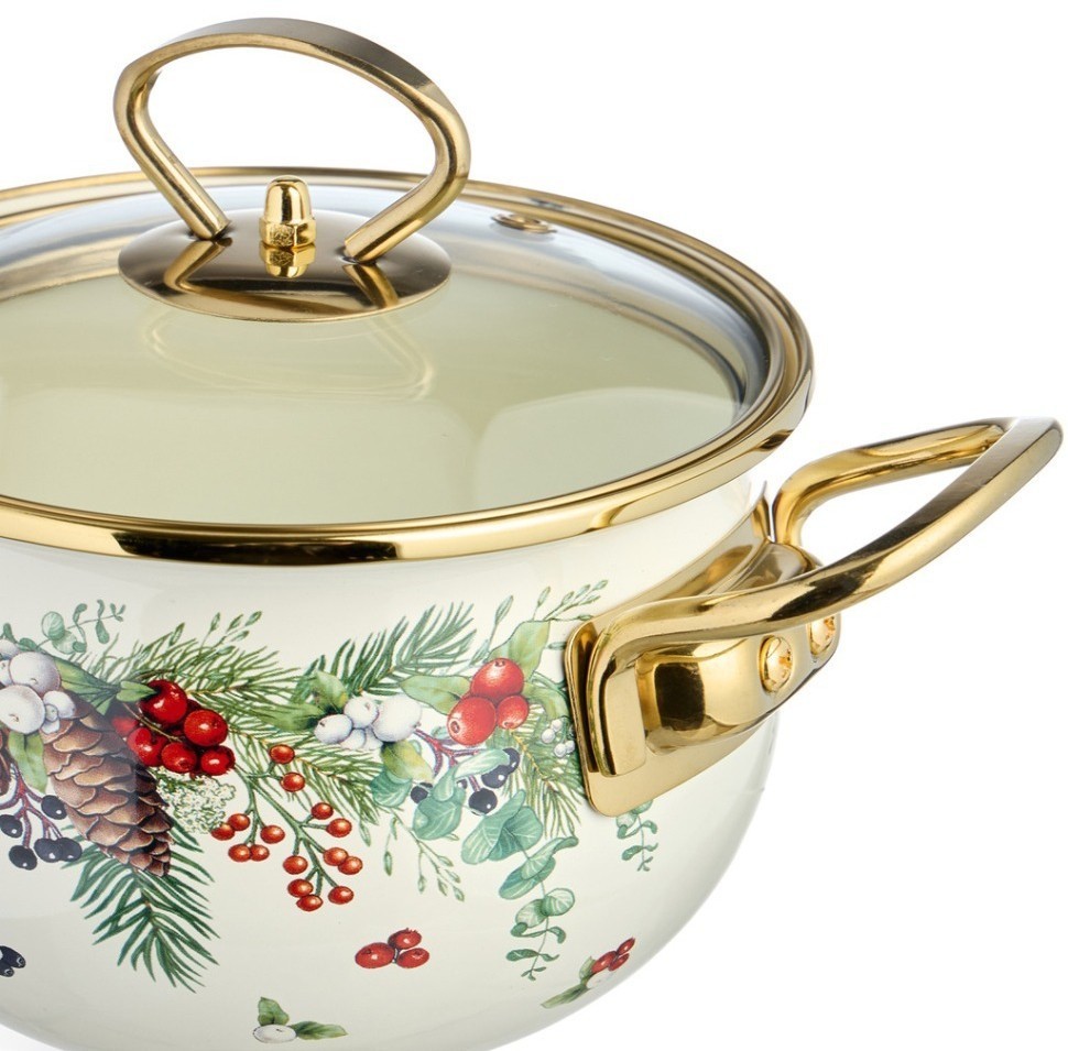 Кастрюля эмалированная agness со стеклянной крышкой серия "celebration", 1.5 л, 16*10 см (943-082)