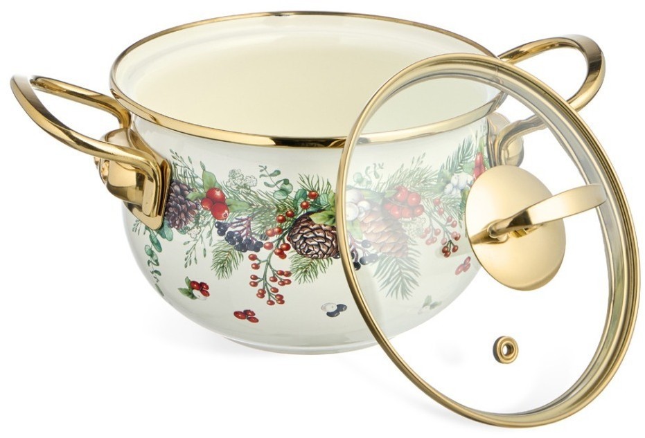 Кастрюля эмалированная agness со стеклянной крышкой серия "celebration", 1.5 л, 16*10 см (943-082)