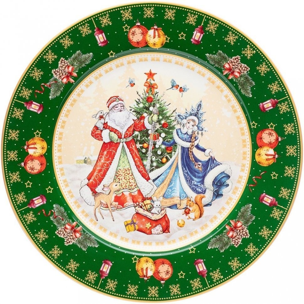 Тарелка обеденная lefard "дед мороз и снегурочка" 27см зеленая Lefard (85-1714)