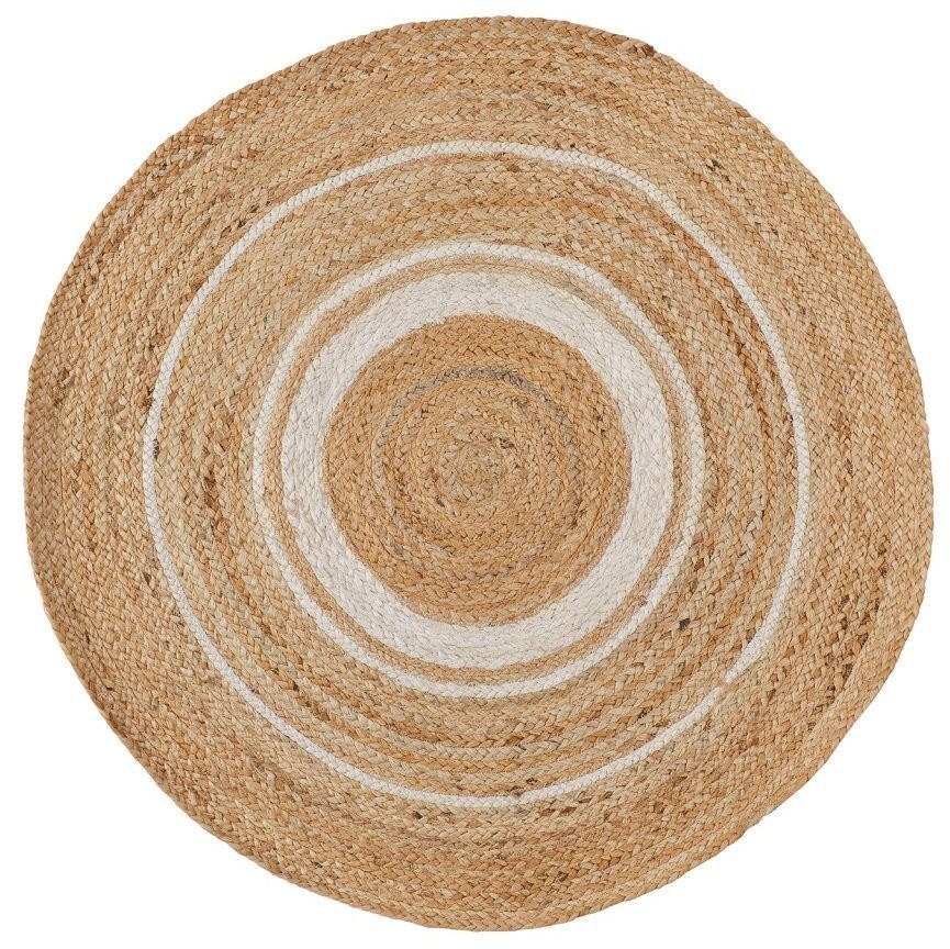 Ковер из джута круглый с вставками белого цвета из коллекции ethnic, 90 см (73332)