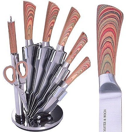 Ножи на подставке 9пр нерж в кожанном чемодане Mayer&Boch (30580-29766)