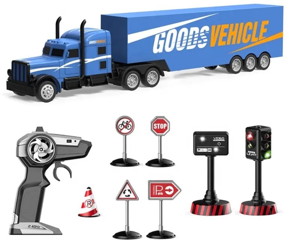 Радиоуправляемый грузовик трейлер и набор дорожных знаков (2WD, акб, 1:16) (GM1931)