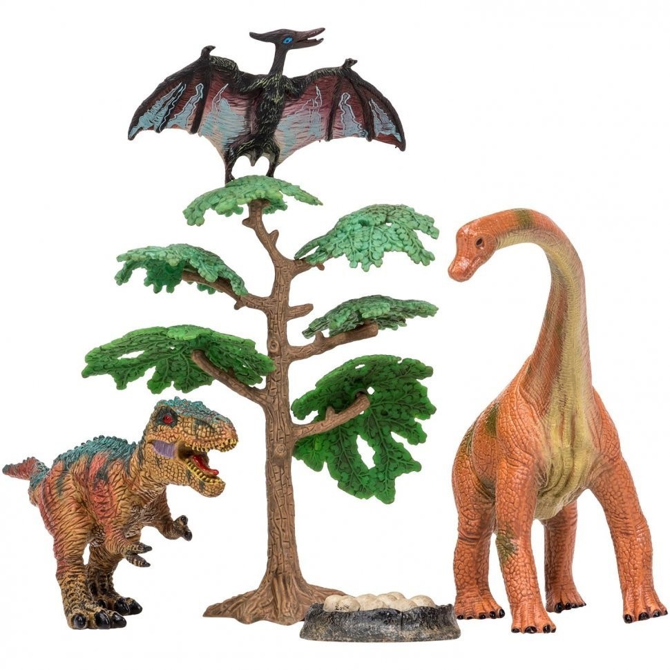 Динозавры и драконы для детей серии "Мир динозавров": птеродактиль, тираннозавр, брахиозавр (набор фигурок из 5 предметов) (MM206-020)