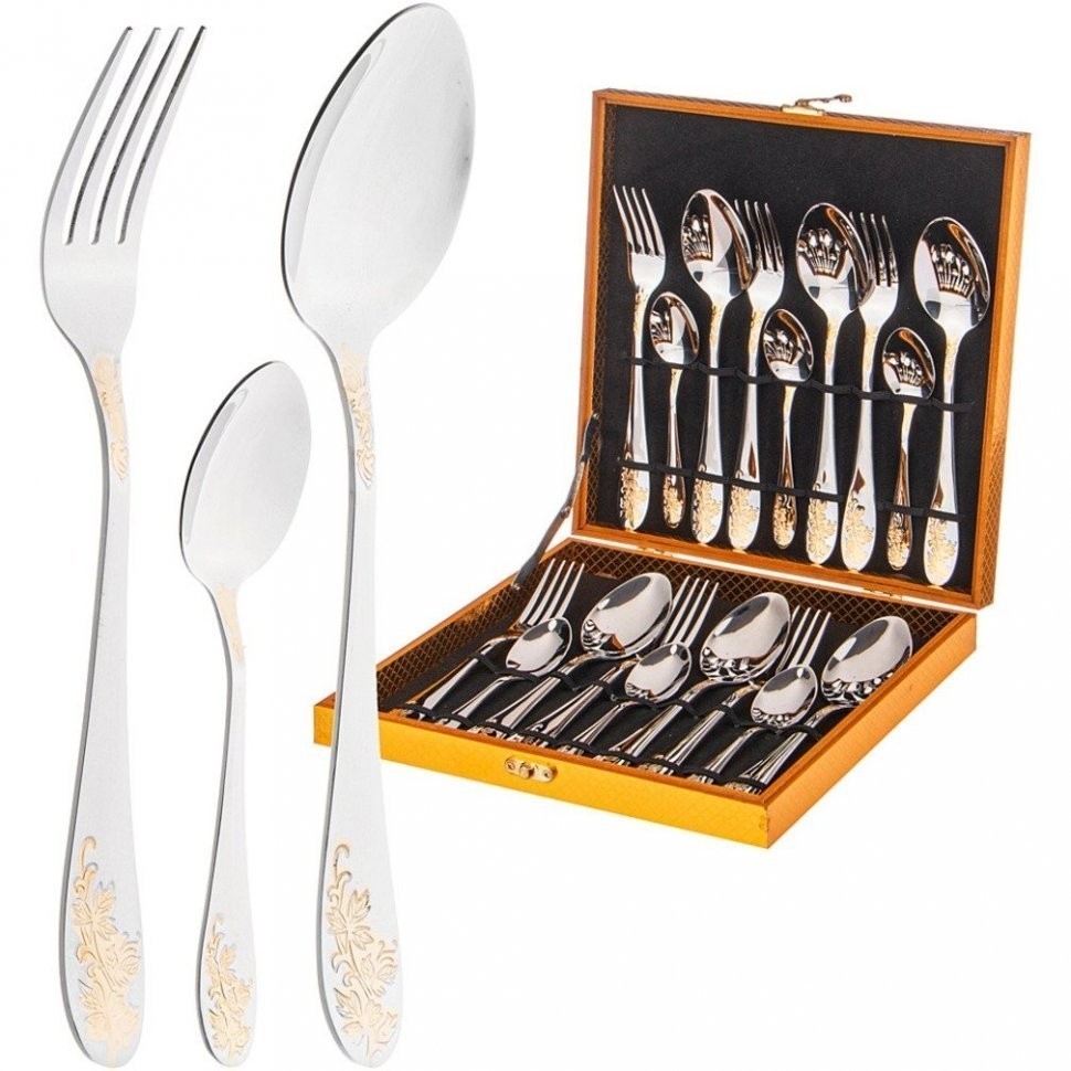 Набор столовых приборов agness  на 6 персон 18 пр.в деревянном кейсе (942-012)