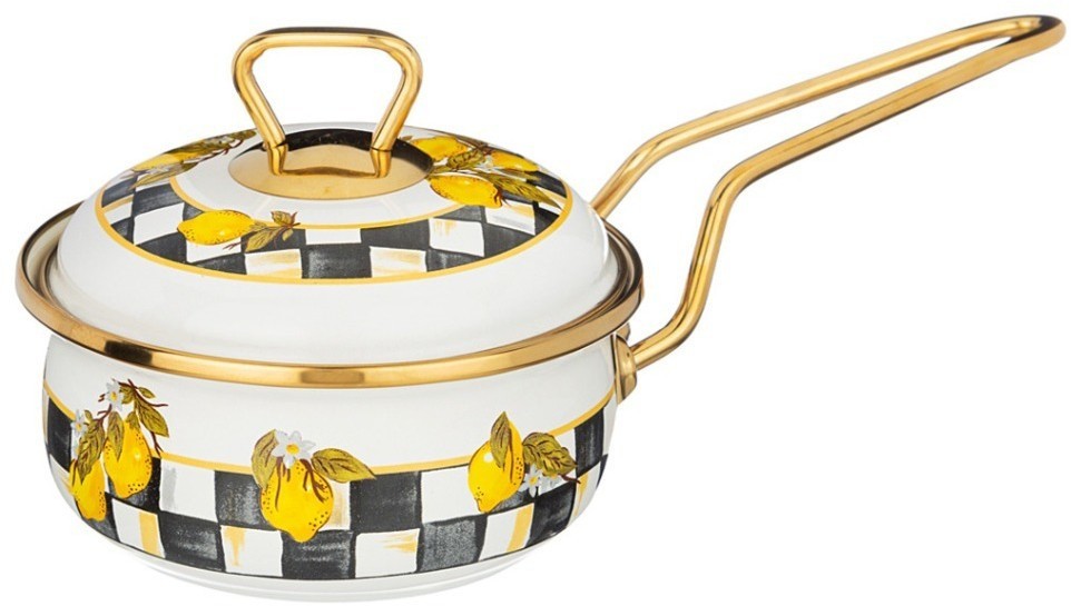 Ковш agness эмалированный, серия лимон 14см / 0,9л d=14 см  длина=31см подходит для индукцион (950-554)