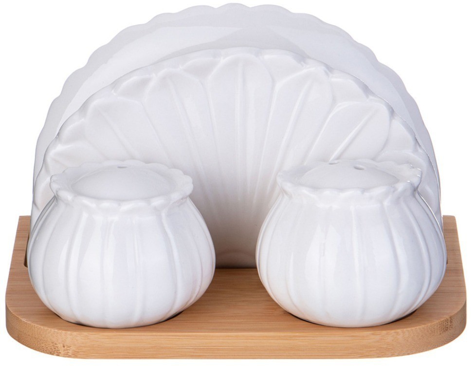 Набор для специй lefard "native" 3 пр.: соль, перец, салфетница на дерев. подставке (587-175)