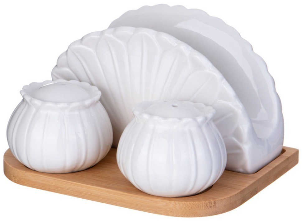 Набор для специй lefard "native" 3 пр.: соль, перец, салфетница на дерев. подставке (587-175)