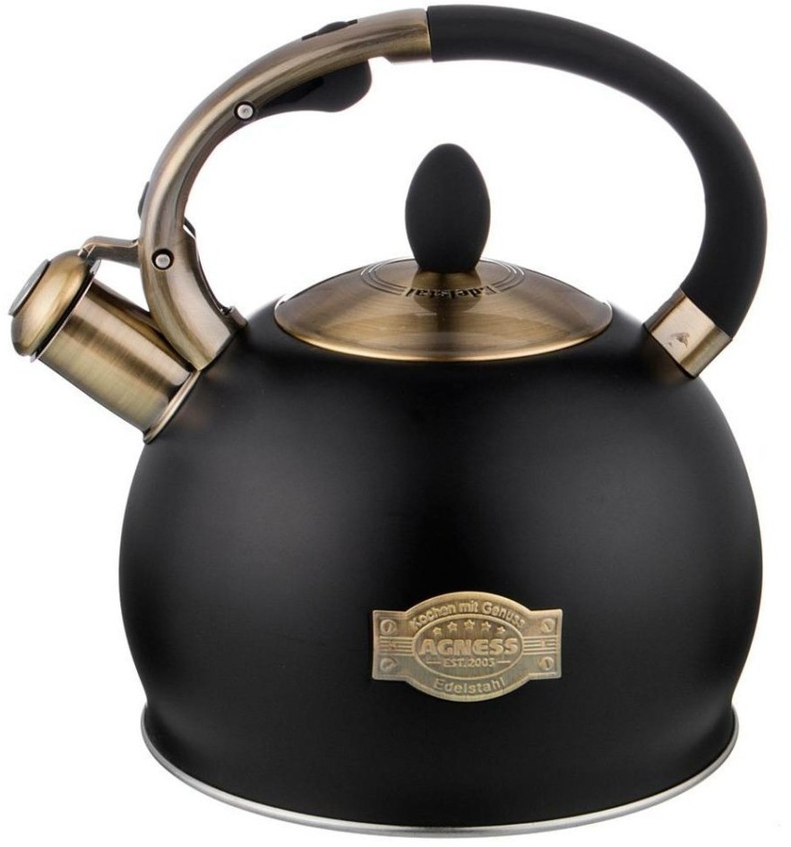 Чайник agness со свистком, серия черное золото, 3,0 л термоаккумулирующее дно, индукция (937-820)