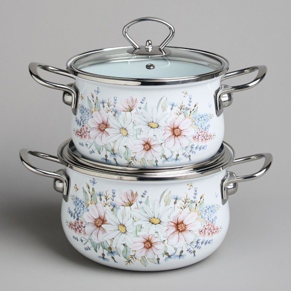 Набор кастрюль agness эмалированных серия "дворцовый парк" 4пр. 2,0л и 2,8л, 18х11см, 20х12см (934-713)