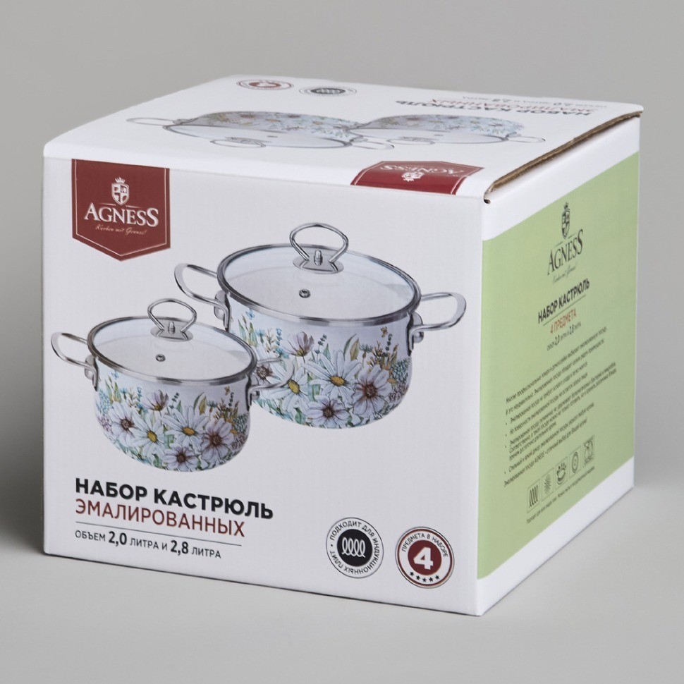 Набор кастрюль agness эмалированных серия "дворцовый парк" 4пр. 2,0л и 2,8л, 18х11см, 20х12см (934-713)