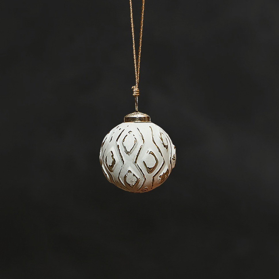 Елочная игрушка NR-AM-212, 8 см, стекло, Scratch white, ROOMERS FURNITURE