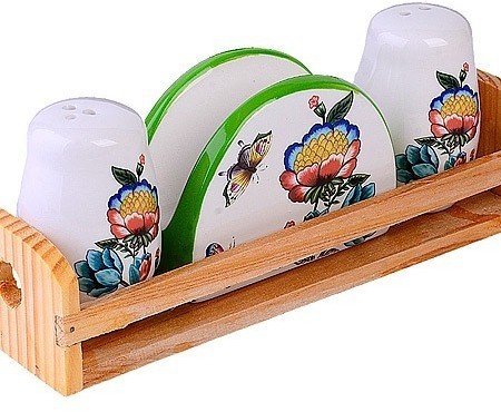 Набор для специй на подставке + салфетница Летний букет LORAINE (30797)