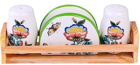 Набор для специй на подставке + салфетница Летний букет LORAINE (30797)