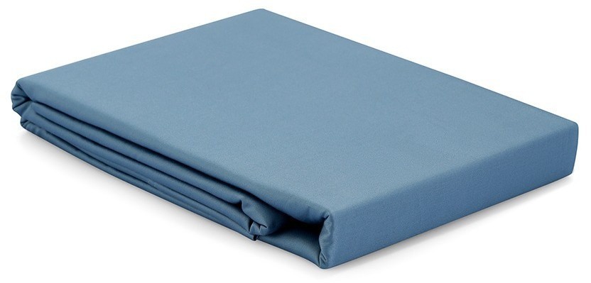 Простыня на резинке из премиального сатина джинсово-синего цвета из коллекции essential,  180х200х30 (79844)