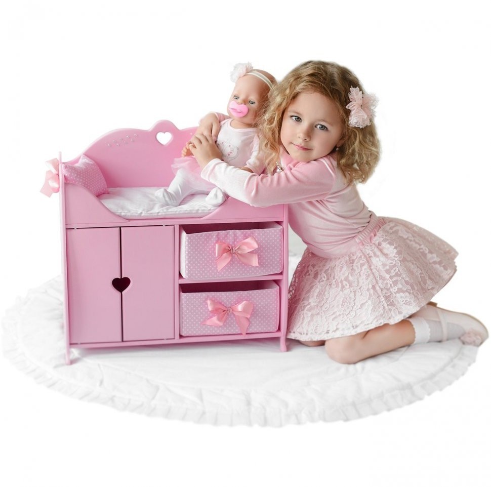Кроватка-шкаф для кукол с постельным белье, цвет: розовый (PFD120-52)