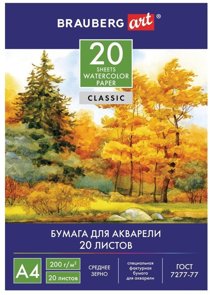 Папка для акварели А4 Осенний лес 20 листов 200 г/м2 125226 (4) (69475)