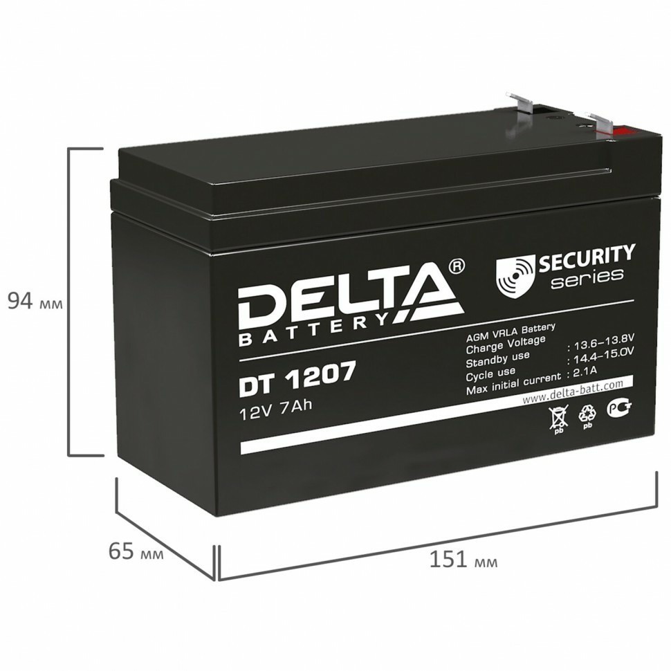 Аккумуляторная батарея для ИБП 12 В 7 Ач 151х65х95 мм DELTA DT 1207 354897 (93387)