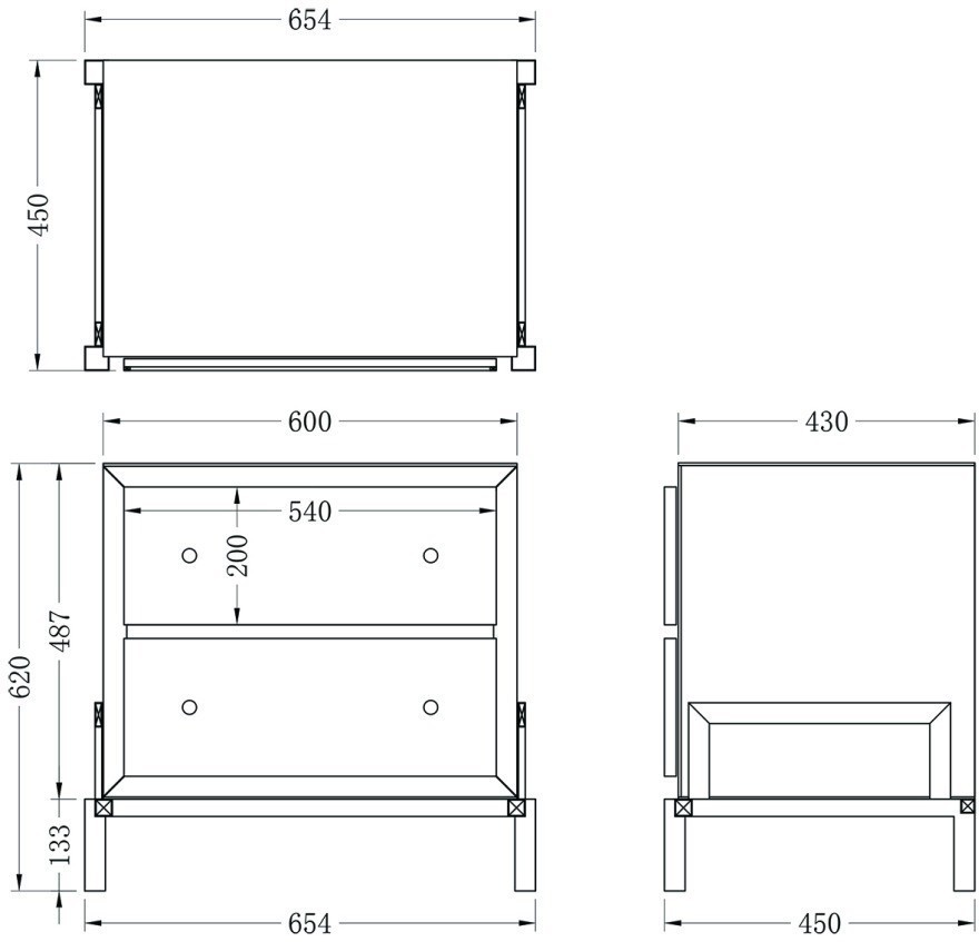 Тумба зеркальная 2 ящика 65*45*62см (TT-00010514)