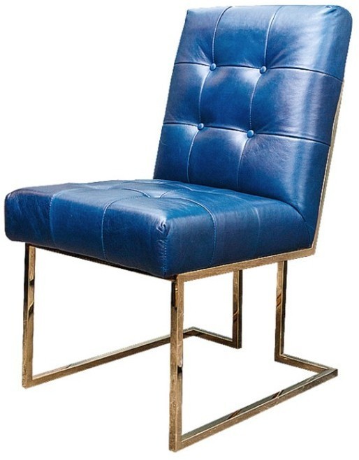 Стул C0194-01-1D/blue#B126, обивка кожа, ножки нержавеющая сталь, blue/gold, ROOMERS FURNITURE