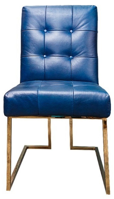 Стул C0194-01-1D/blue#B126, обивка кожа, ножки нержавеющая сталь, blue/gold, ROOMERS FURNITURE