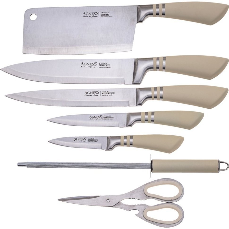 Набор ножей agness с ножницами и мусатом на пластиковой подставке, 8 предметов (911-644)