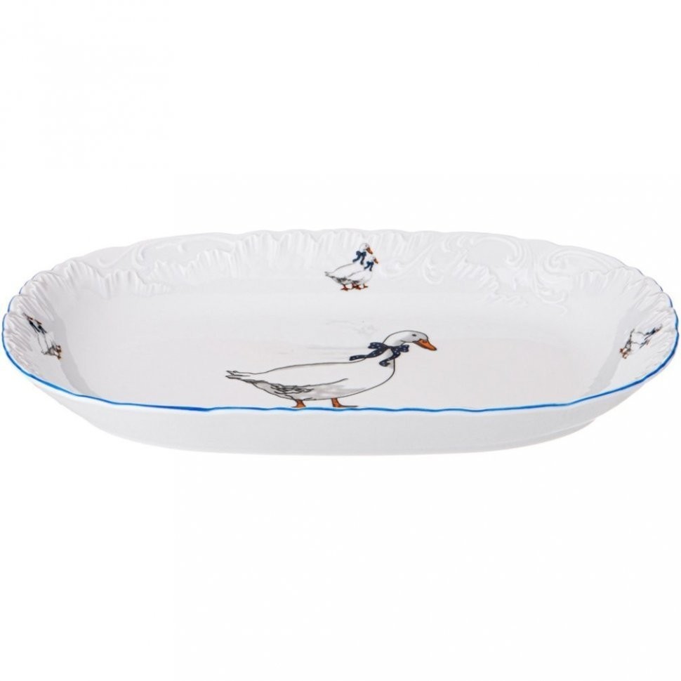 Блюдо овальное 33см рококо "гуси" мал.уп. 6шт без упак Cmielow (676-047)