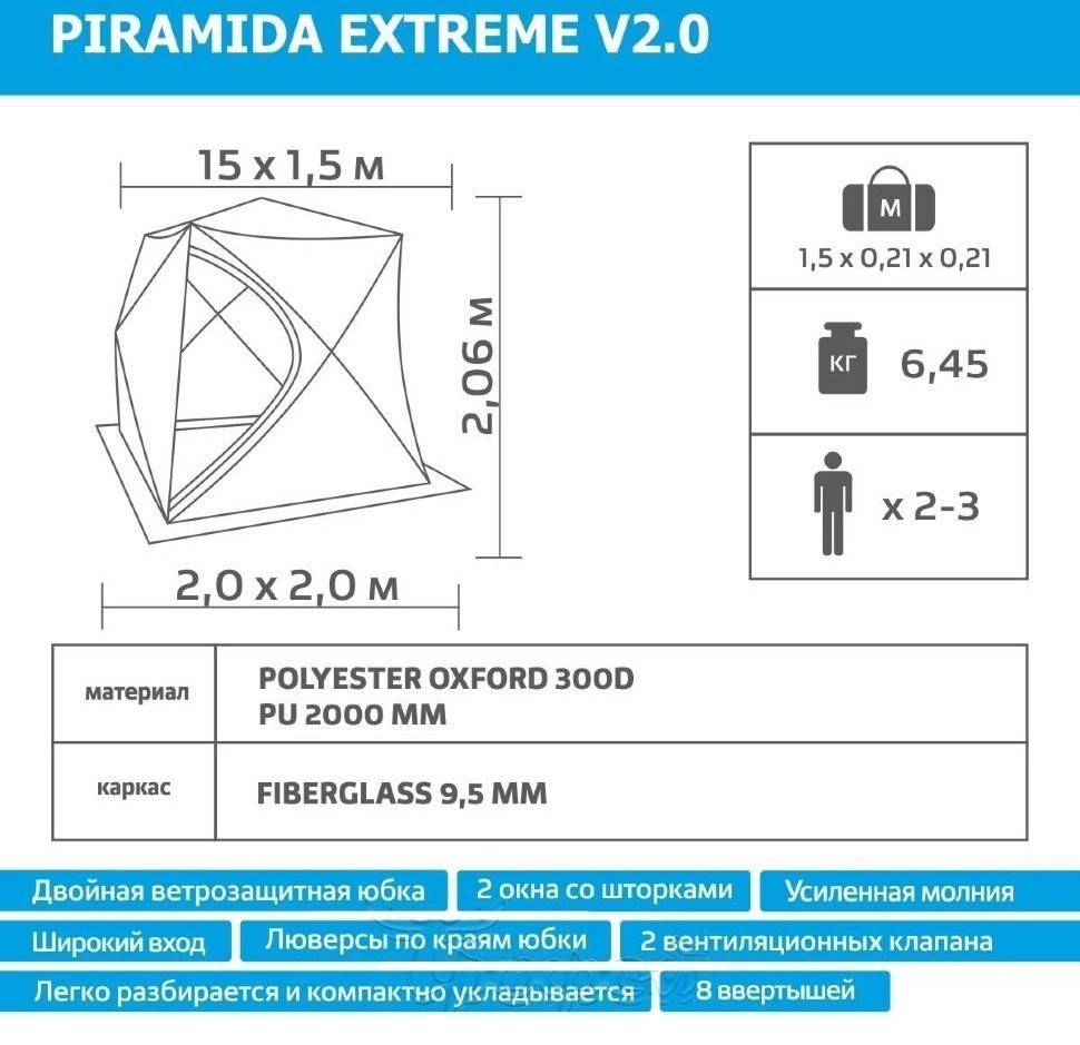 Зимняя палатка куб Helios Piramida Extreme 2х2 V2.0 (HS-ISТ-PE-2.0) (71955)